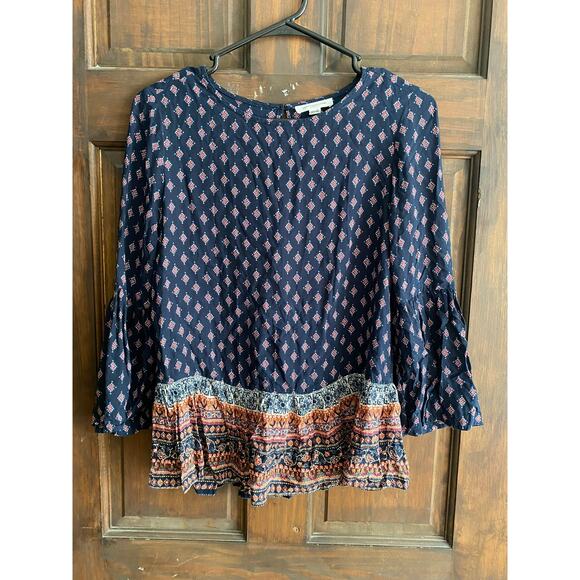 BLL beachlunchlounge XS Blue Print Bell Sleeve Peasant Blouse Viscose - Picture 5 of 7